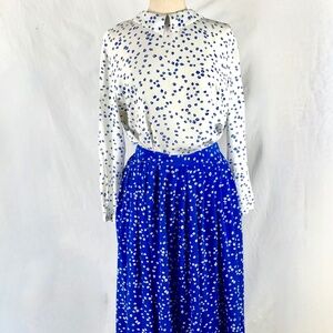 Vintage 1980s Carroll Reed 2 pc Dress 10-12 Blue and White Sm Circles Separates